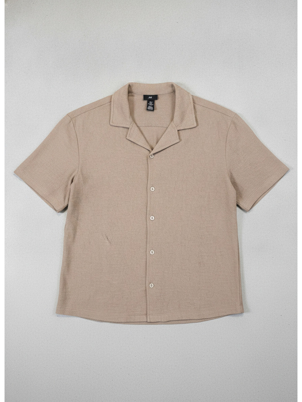 H&M Men's Button-Up Short Sleeve Shirt Relaxed Fit Beige Medium